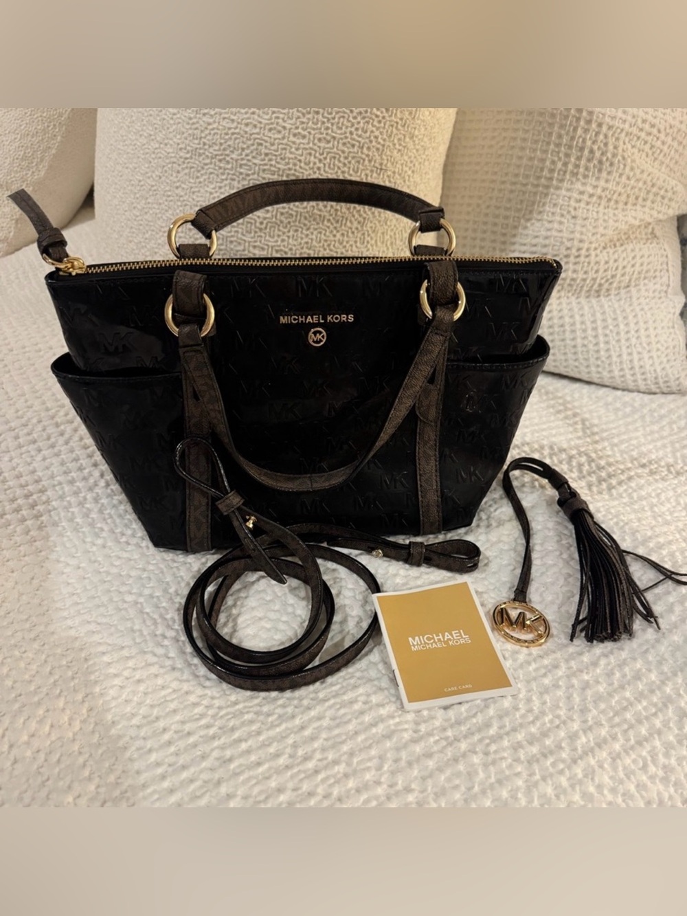 Michael Kors Sullivan  Black Patent Satchel with Gold Hardware